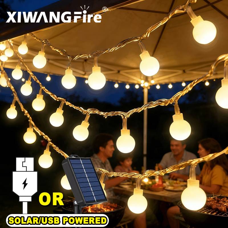 Outdoor Lighting For Garden - 3-10M Solar-/USB-/Batterie-Lichterketten, Feenhafte Kugel-LED-Lichter, Wasserdicht für