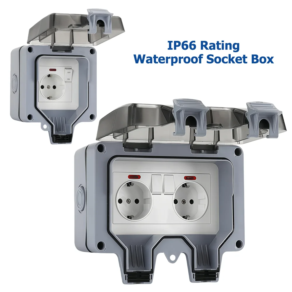 Outdoor Lighting Socket - Europäische Außensteckdose mit Schalter und Kontrollleuchte,
