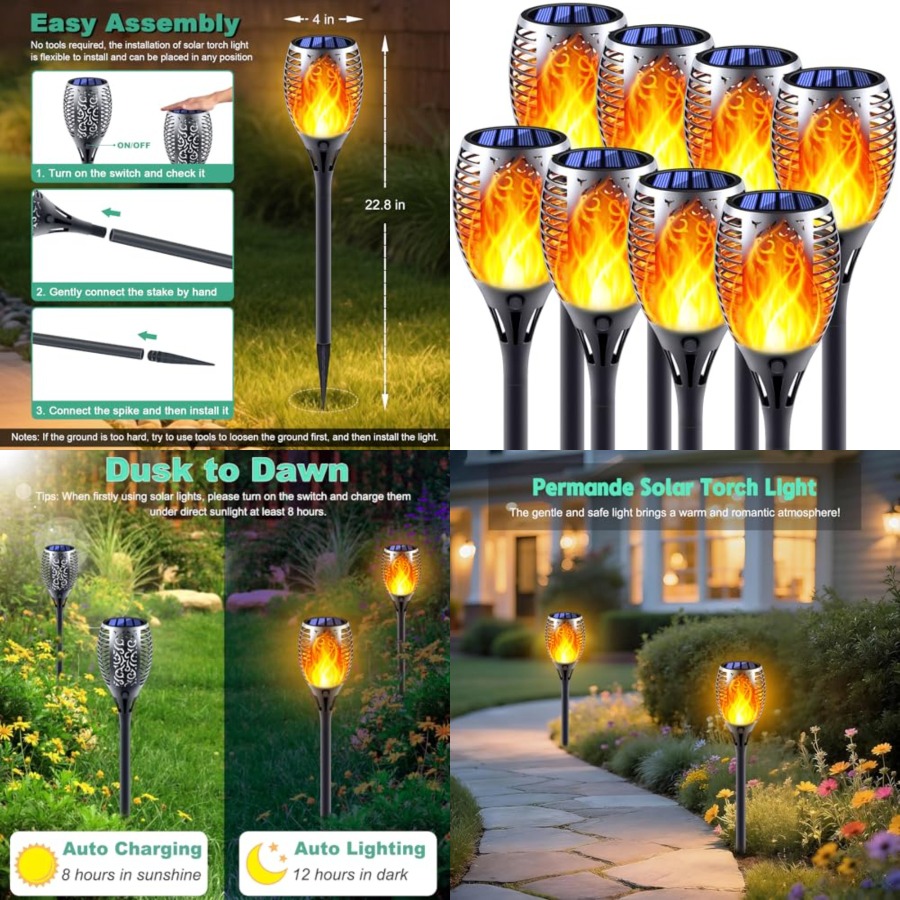 Fire Torch Solar - Solar-Fackellichter mit Flackerndem Flammeneffekt, Gartenbeleuchtung mit