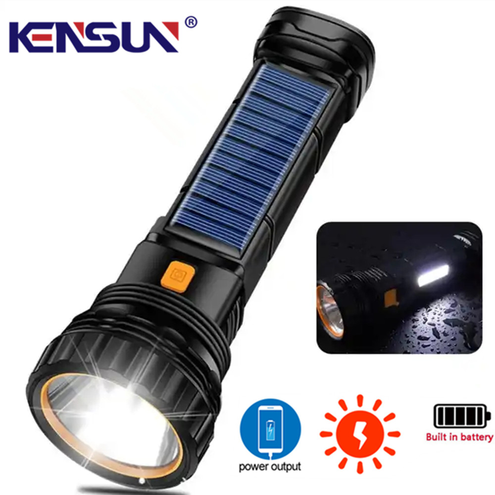 Fire Torch Solar - Multifunktions-Solar-LED-Taschenlampe Lanterna Outdoor-Taschenlampe mit großer Reichweite,