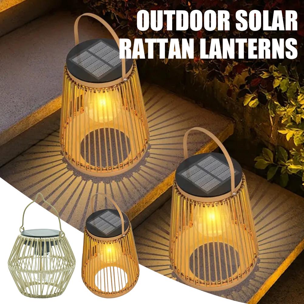 Outdoor Lighting Lanterns - IP65 Wasserdichte Solar-Rattan-Laterne zum Aufhängen, Tischleuchte,