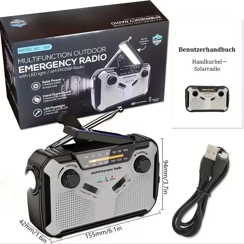 Fire Torch Solar - Solarradio, tragbares AM/FM-Kurbelradio, Dynamo-Notfallradio mit 4000