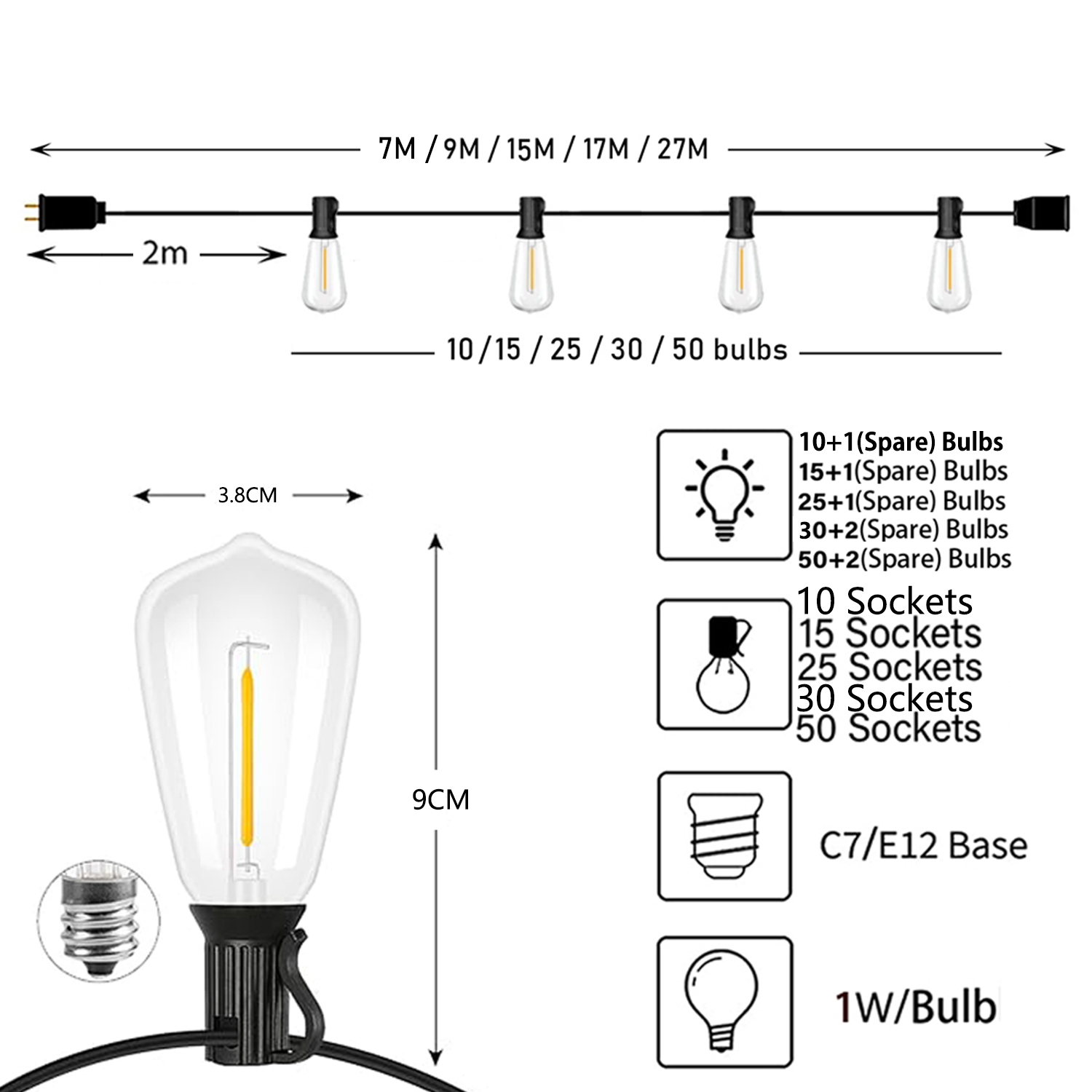 ST38 Girlande 220V LED Globe S – Outdoor Lighting Socket Bewertung und Preis